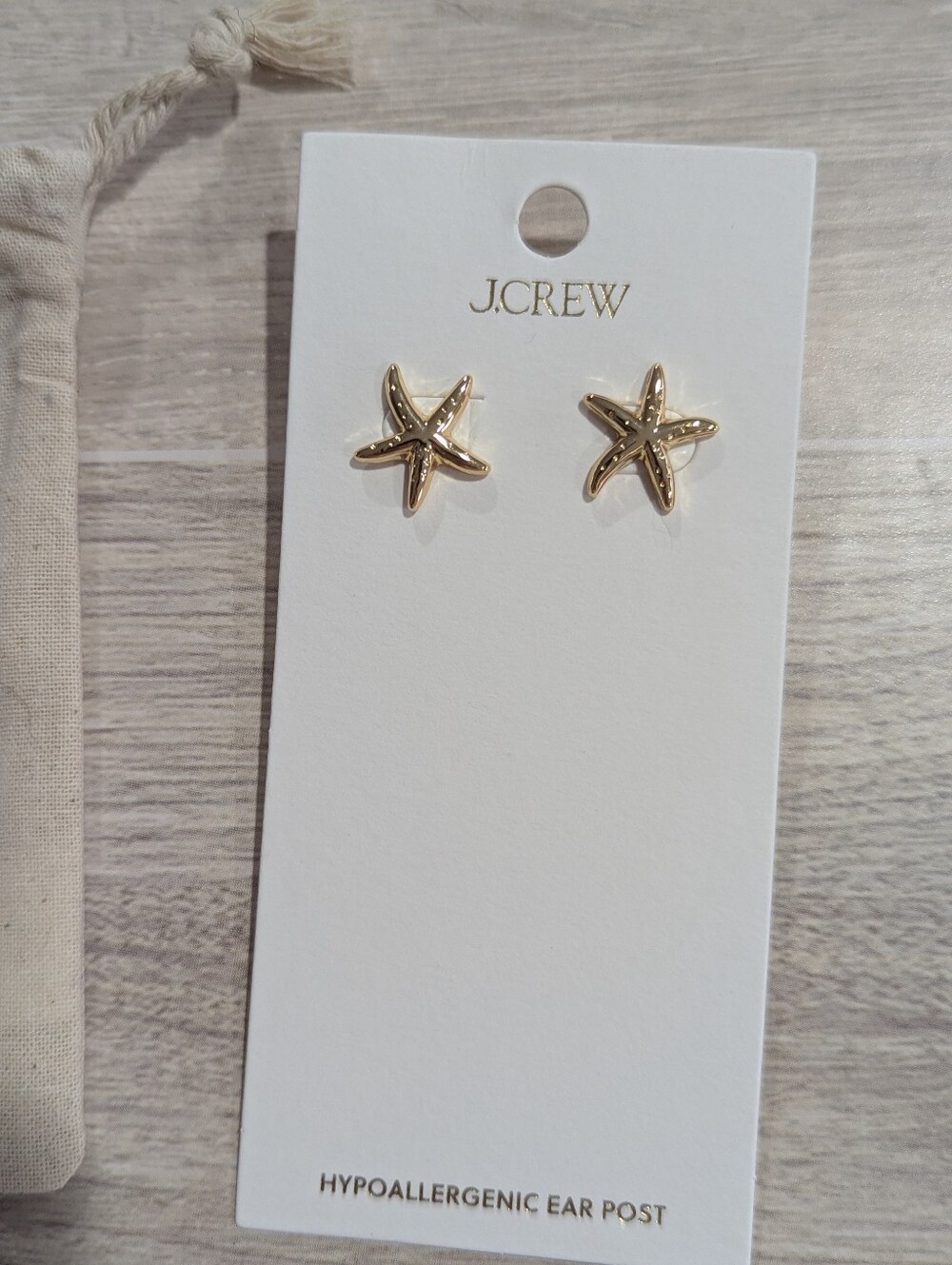 J. Crew Starfish Earrings Gold Studs Set W/Dustbag Coastal Prep Beach *NWT - Picture 2 of 5
